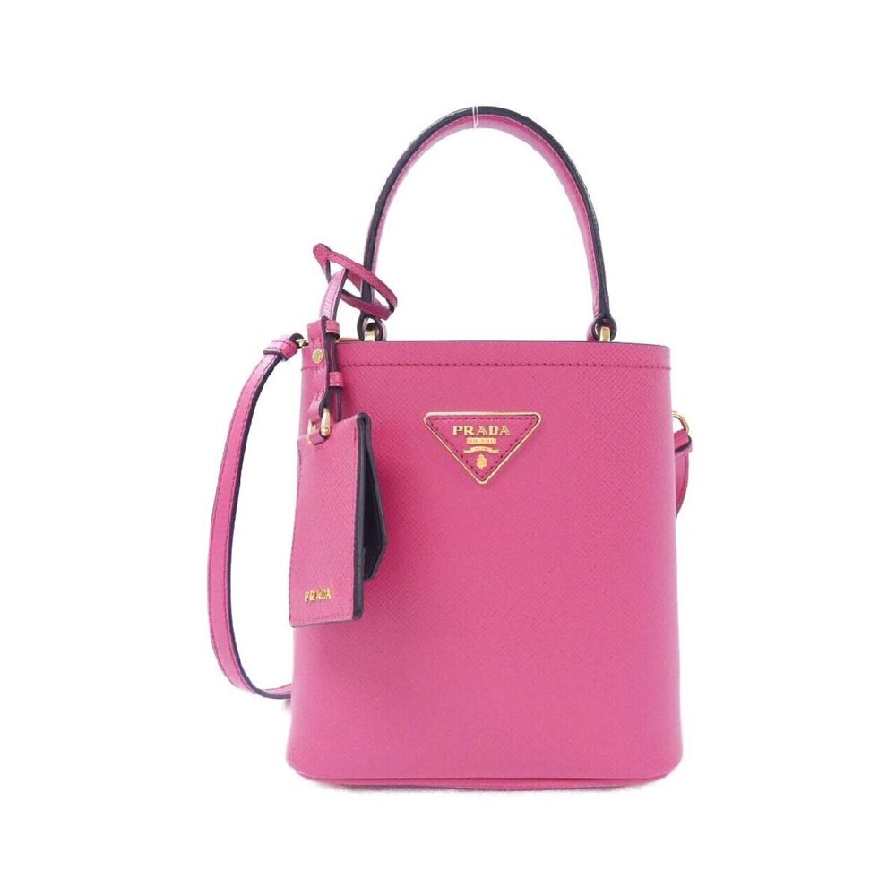 Prada Panier Saffiano leather bucket bag triangular logo Pink